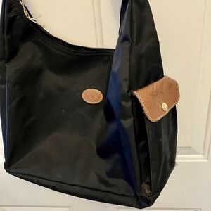 LONGCHAMP Le Pilage Black Hobo Shoulder Crossbody Bag Tote Canvas Strap